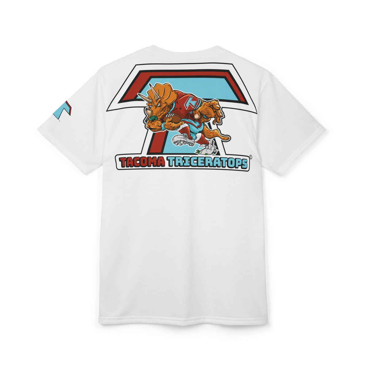 Triceratops Football Tee — Retro Dino Mascot Rugby Shirt