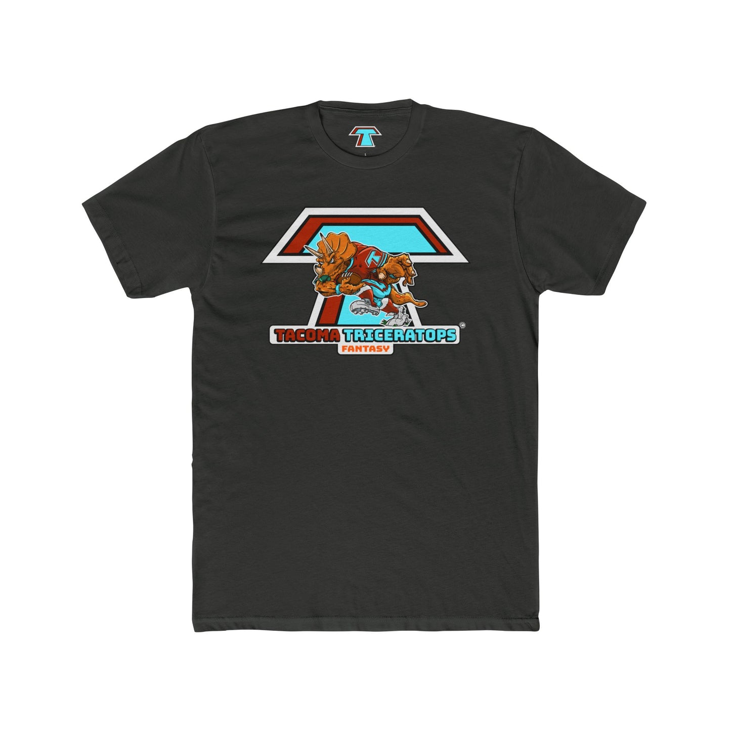 Tacoma Triceratops Football Mascot Tee — Retro Sports Dino Graphic T-Shirt. Designed by Yorch Enciso