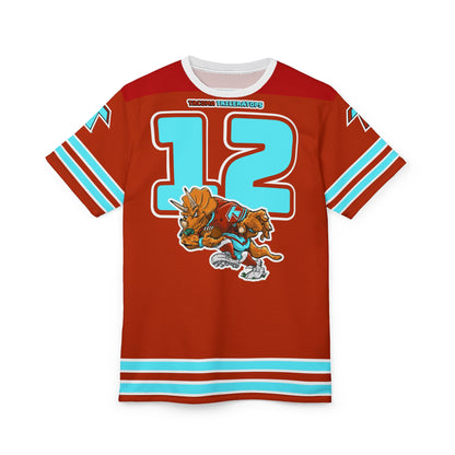 Tacoma Triceratops Retro Mascot Football Jersey Tee — Number 12 All-Over Print