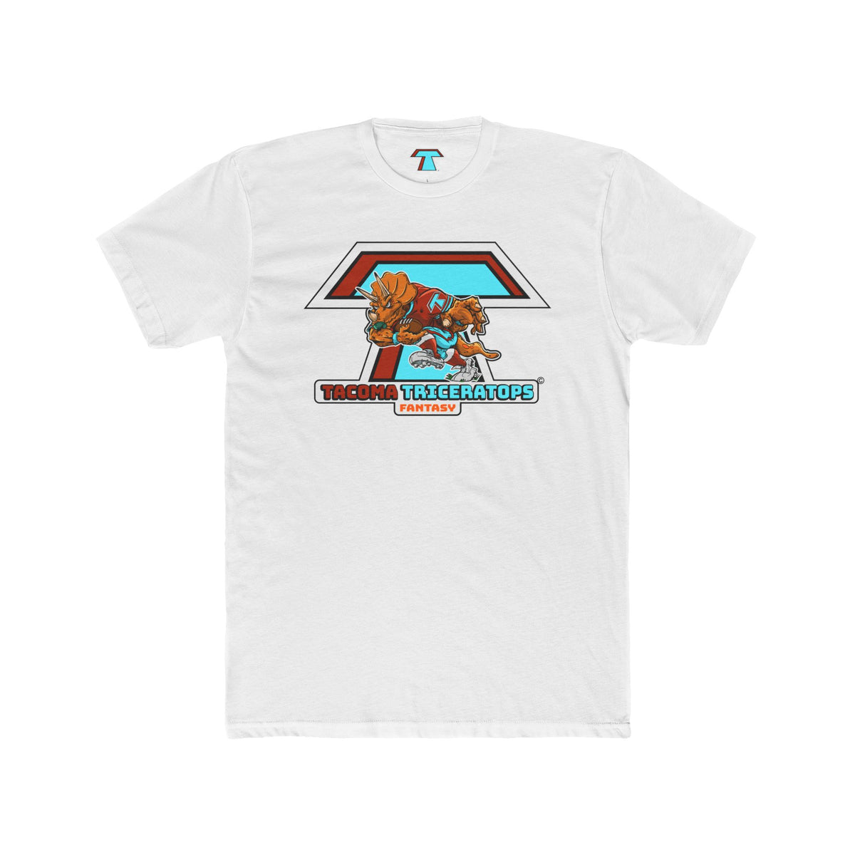 Tacoma Triceratops Football Mascot Tee — Retro Sports Dino Graphic T-Shirt. Designed by Yorch Enciso
