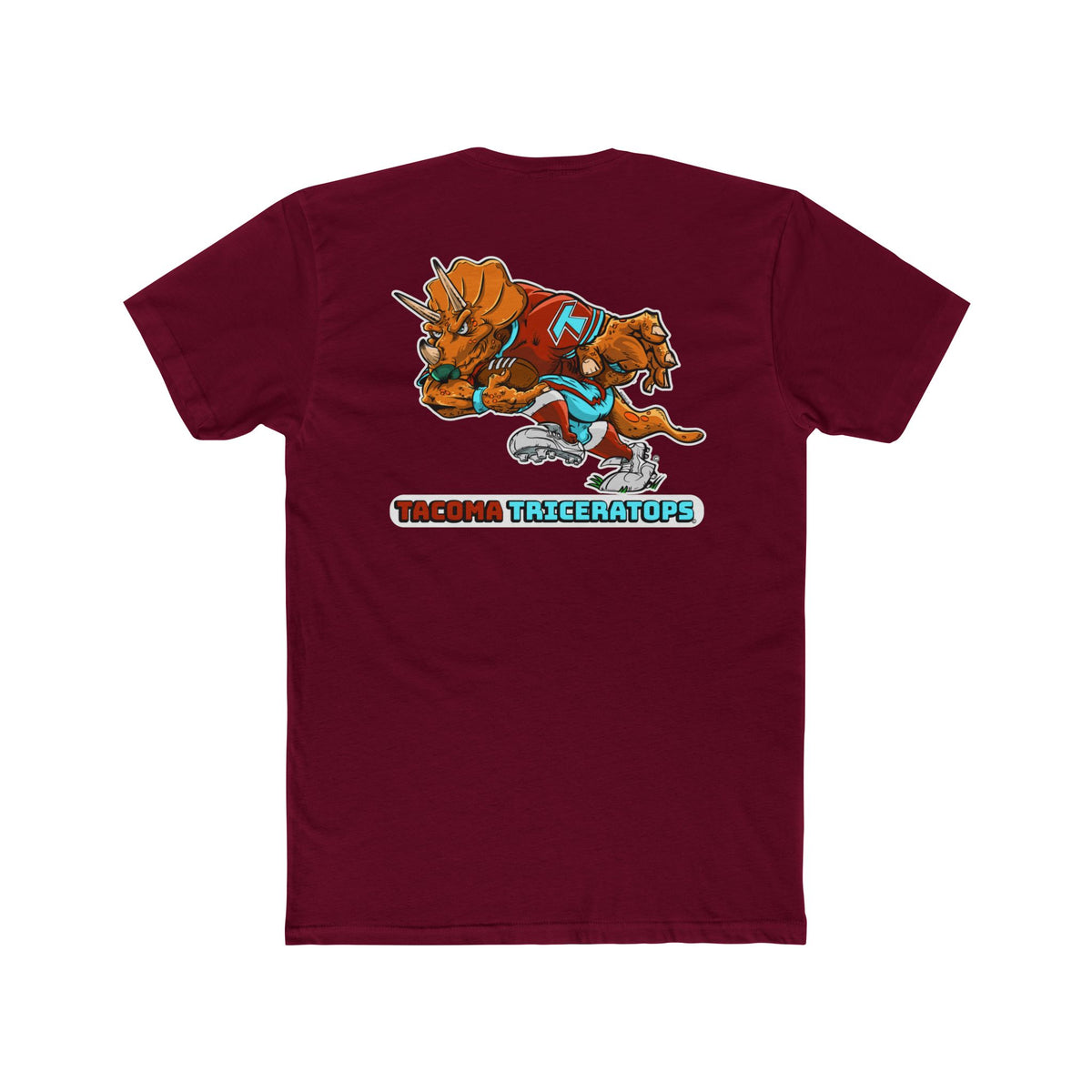 Tacoma Triceratops Football Mascot Tee — Retro Sports Dino Graphic T-Shirt. Designed by Yorch Enciso