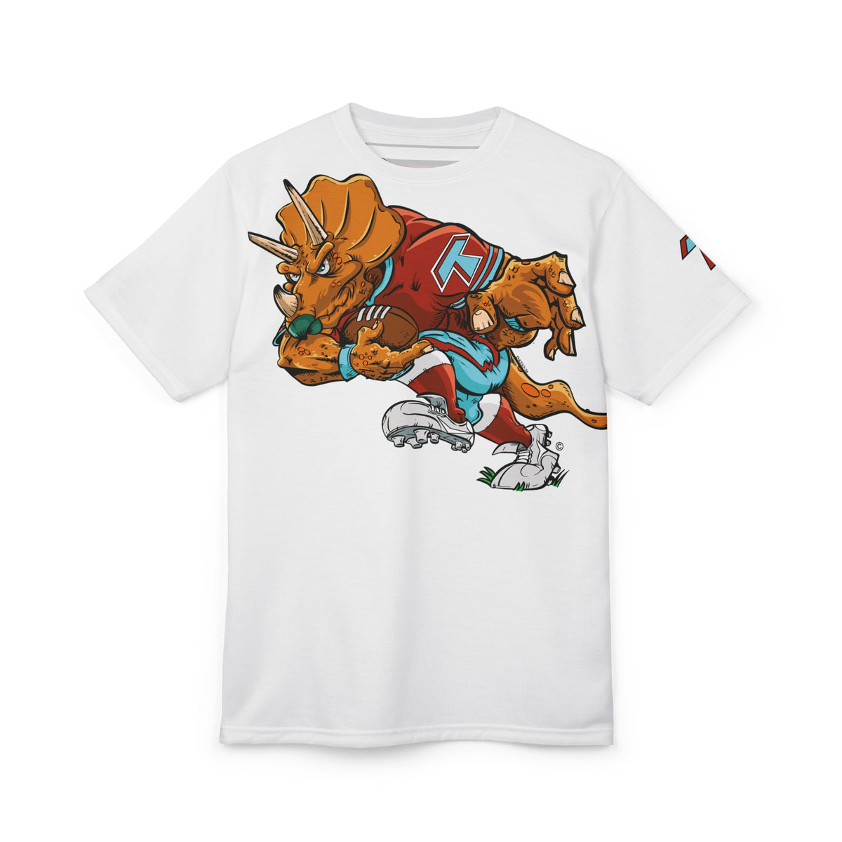 Triceratops Football Tee — Retro Dino Mascot Rugby Shirt
