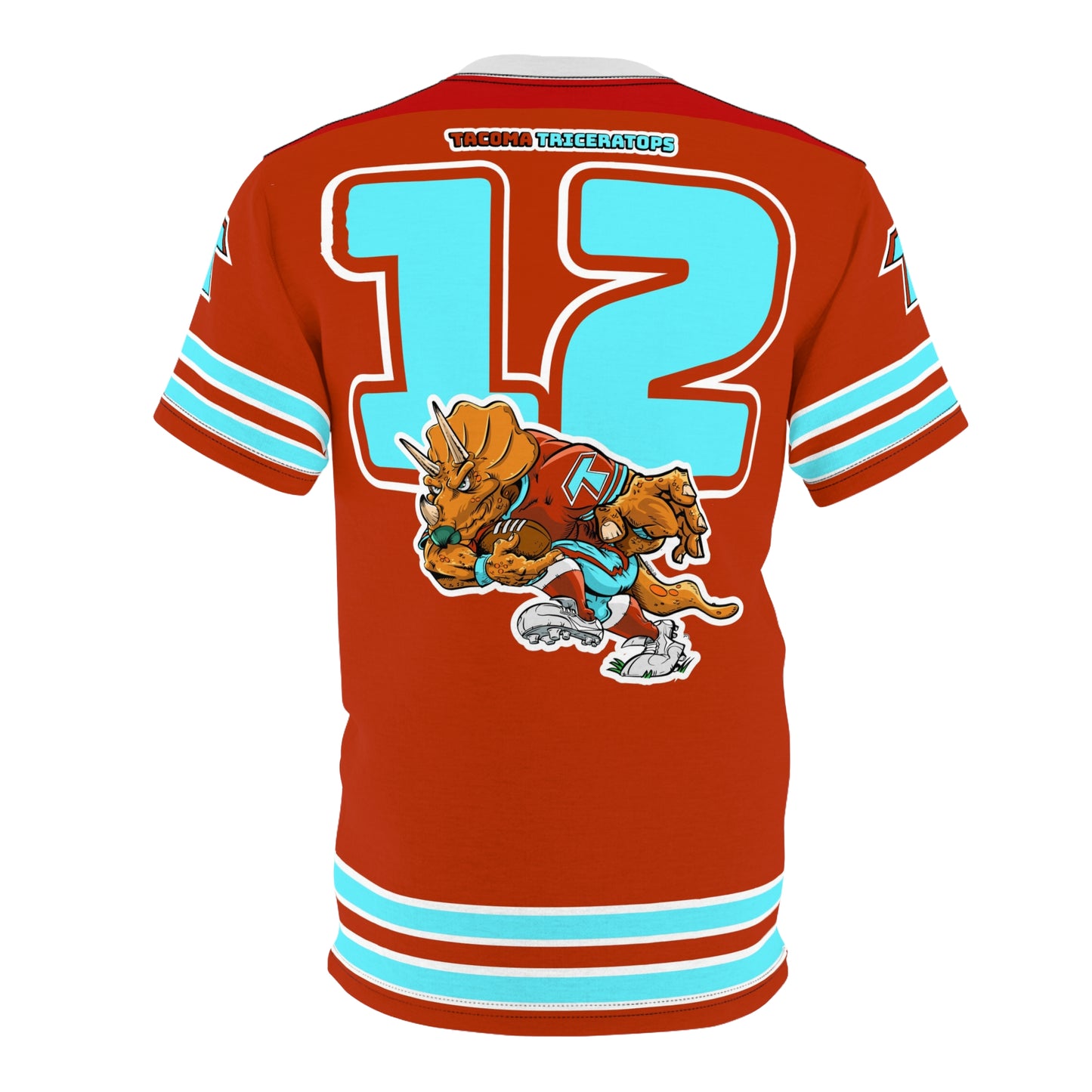 Tacoma Triceratops Retro Mascot Football Jersey Tee — Number 12 All-Over Print