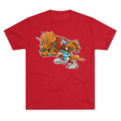 Tacoma Triceratops Football Tee - RED— Vintage Dino Mascot Crew Shirt Designed by Yorch Enciso