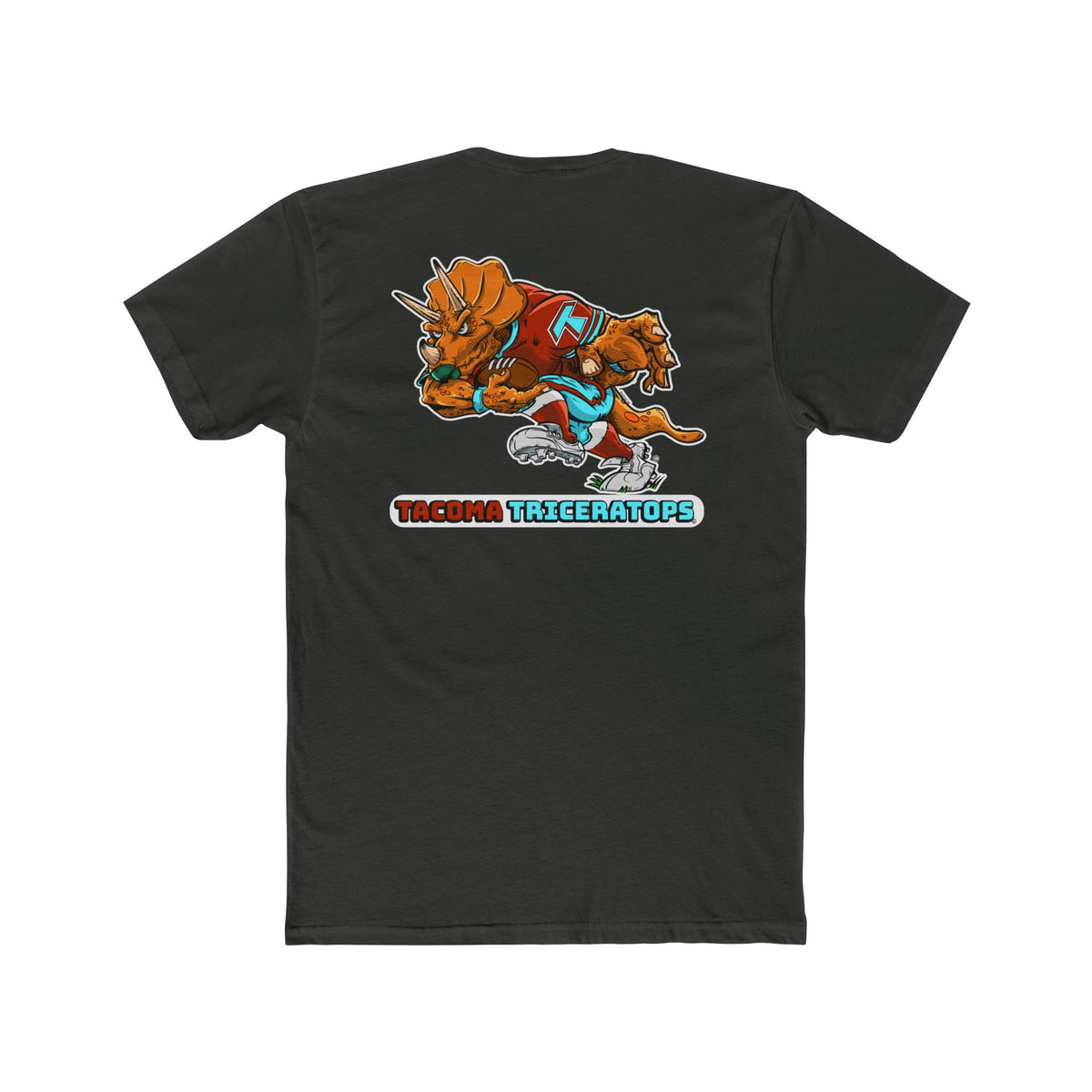 Tacoma Triceratops Football Mascot Tee — Retro Sports Dino Graphic T-Shirt. Designed by Yorch Enciso