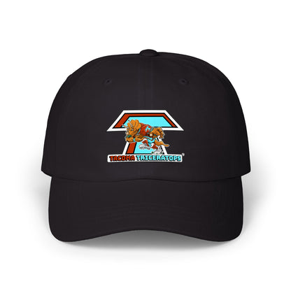 Tacoma Triceratops Dad Cap — Retro Surfing Triceratops Embroidered Hat Designed by Yorch Enciso
