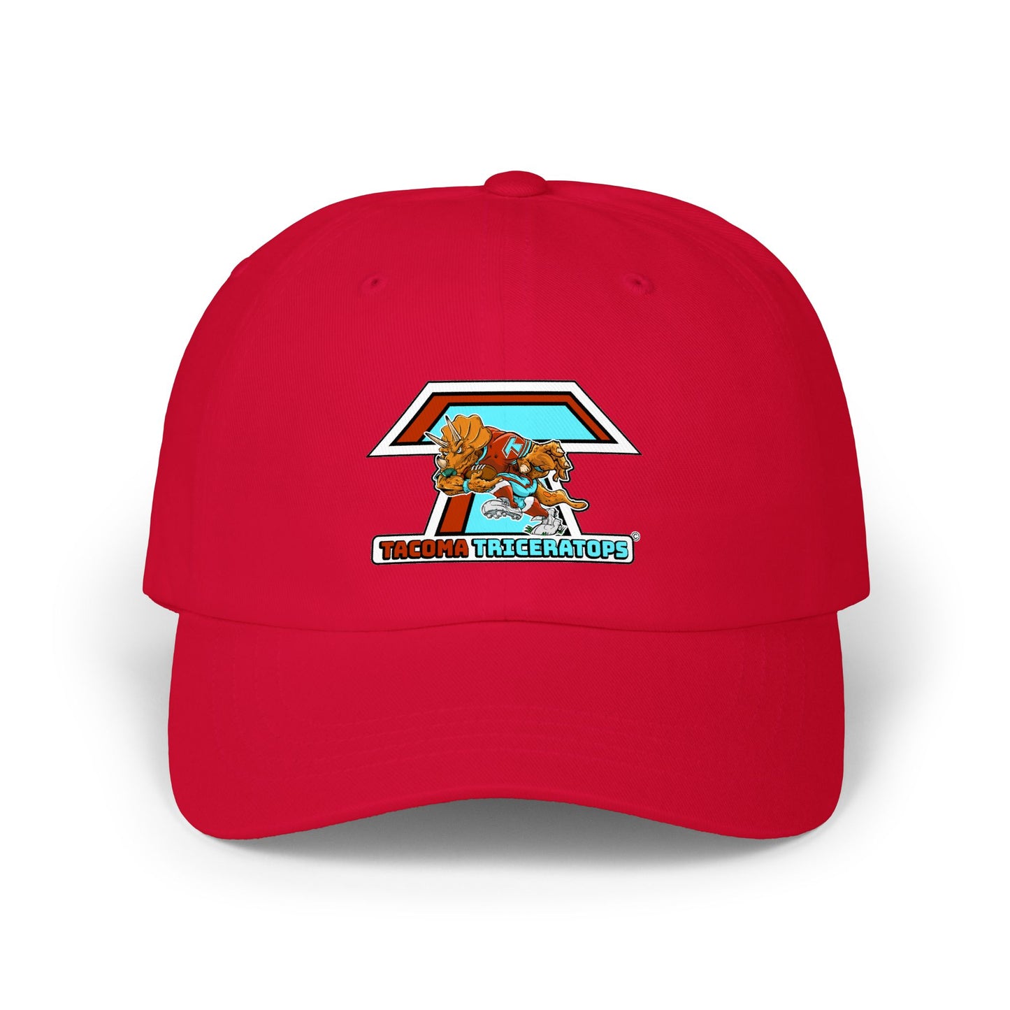 Tacoma Triceratops Dad Cap — Retro Surfing Triceratops Embroidered Hat Designed by Yorch Enciso