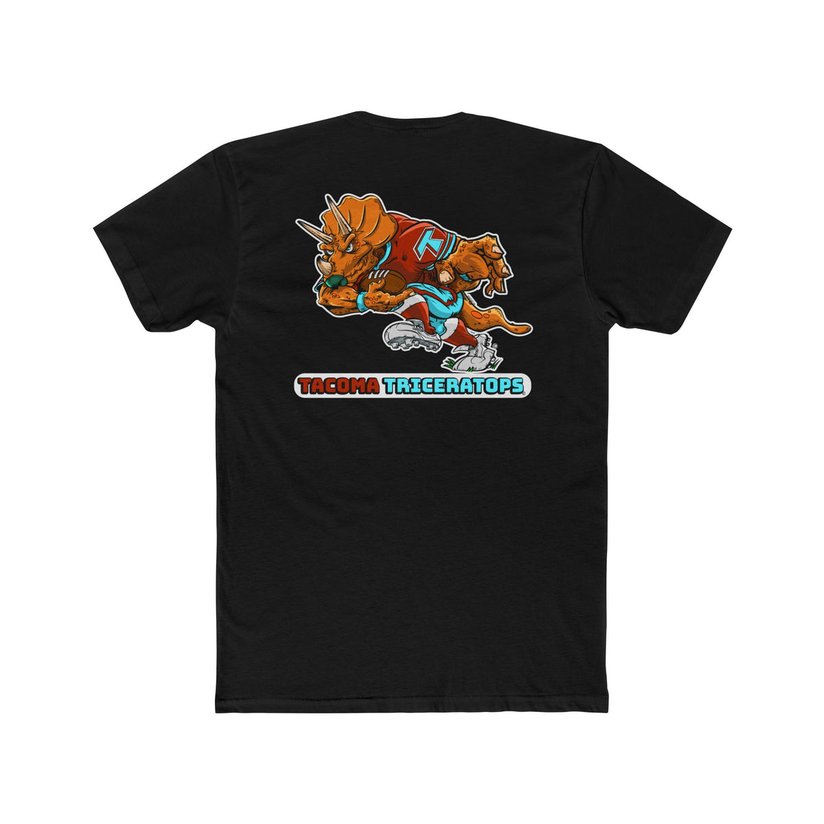 Tacoma Triceratops Football Mascot Tee — Retro Sports Dino Graphic T-Shirt. Designed by Yorch Enciso