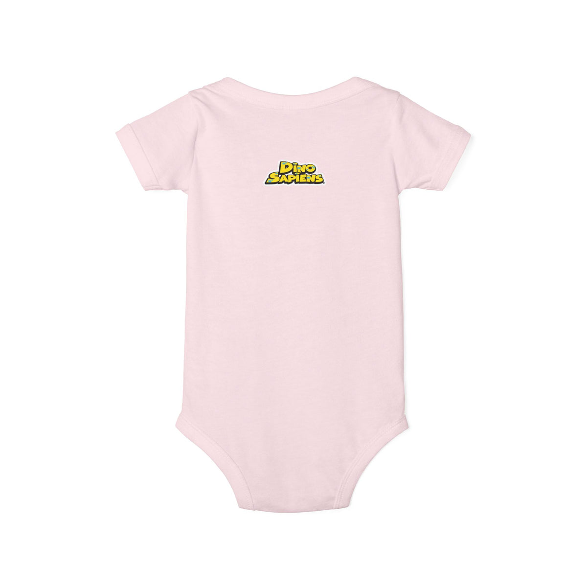 Tricy- DinoSapiens - Infant One-Piece — Cute Pink Triceratops Face "Tricy" Bodysuit (Dino-Saurus Back Logo)