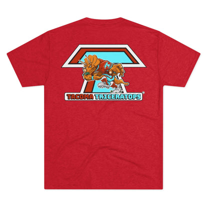 Tacoma Triceratops Football Tee - RED— Vintage Dino Mascot Crew Shirt Designed by Yorch Enciso